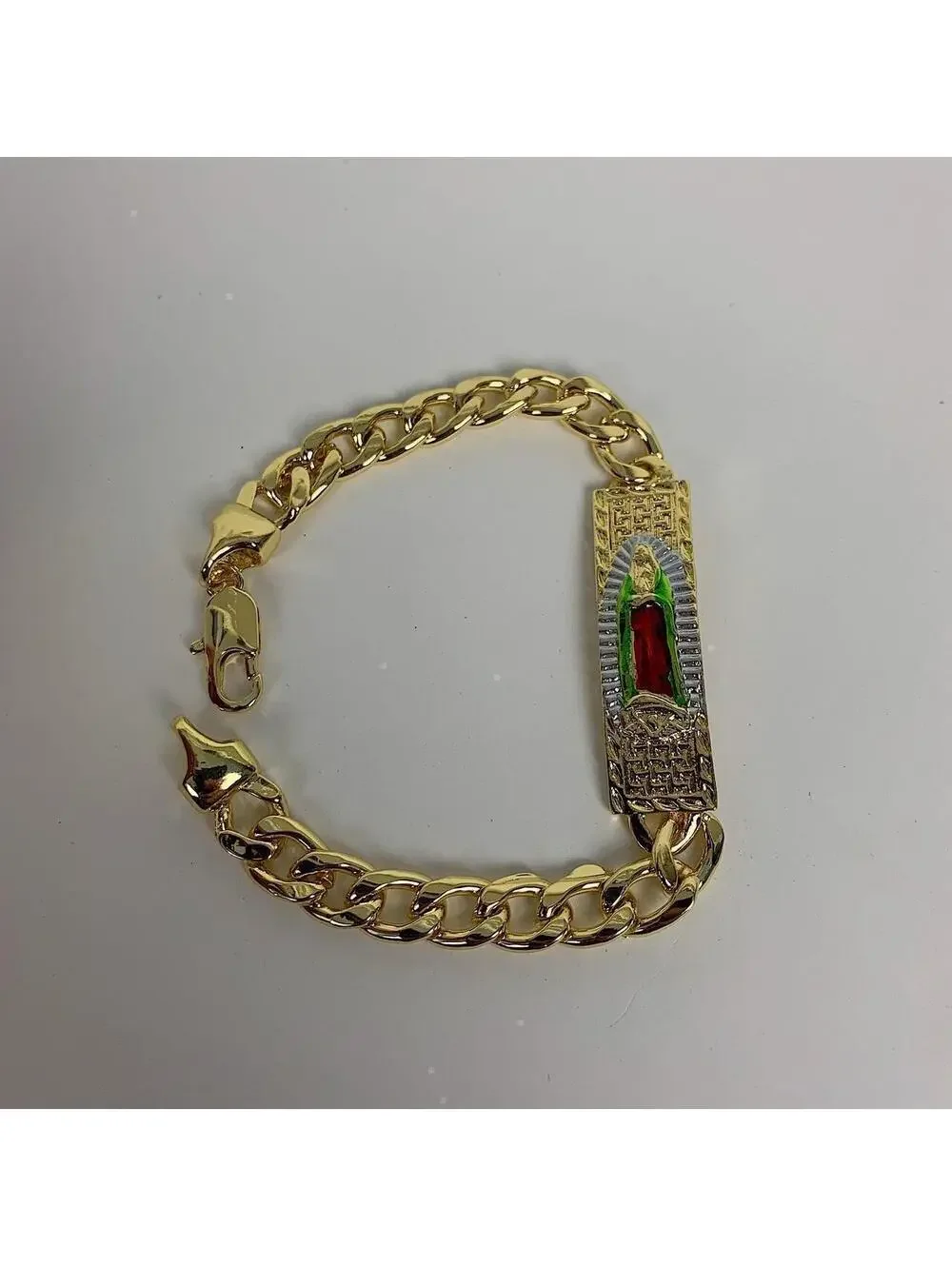 Vintage Y2k Style Gold Saint Marry Cuban Link Figaro Bracelet. Nice quality